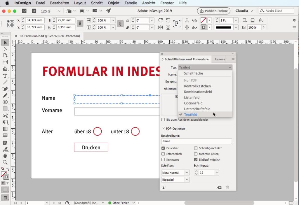 PDF-Formular interaktive Funktionen