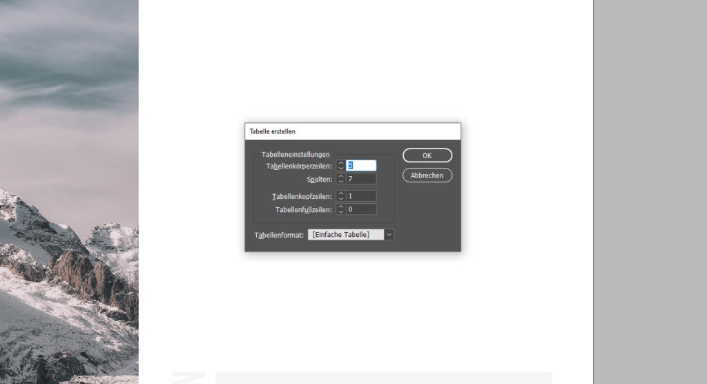 InDesign Tabellen erstellen