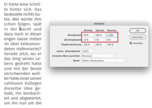 Standardeinstellung für Blocksatz leicht verändert