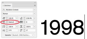 Schriftart "Akzidenz Grotesk" mit der Einstellung Optisch