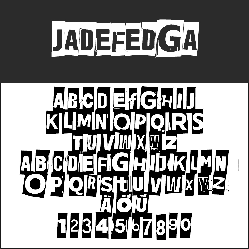 Stempel Schrift "JADEFEDGA"