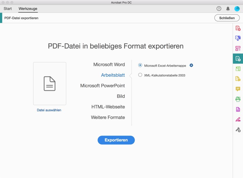 PDF in Excel mit Adobe Acrobat