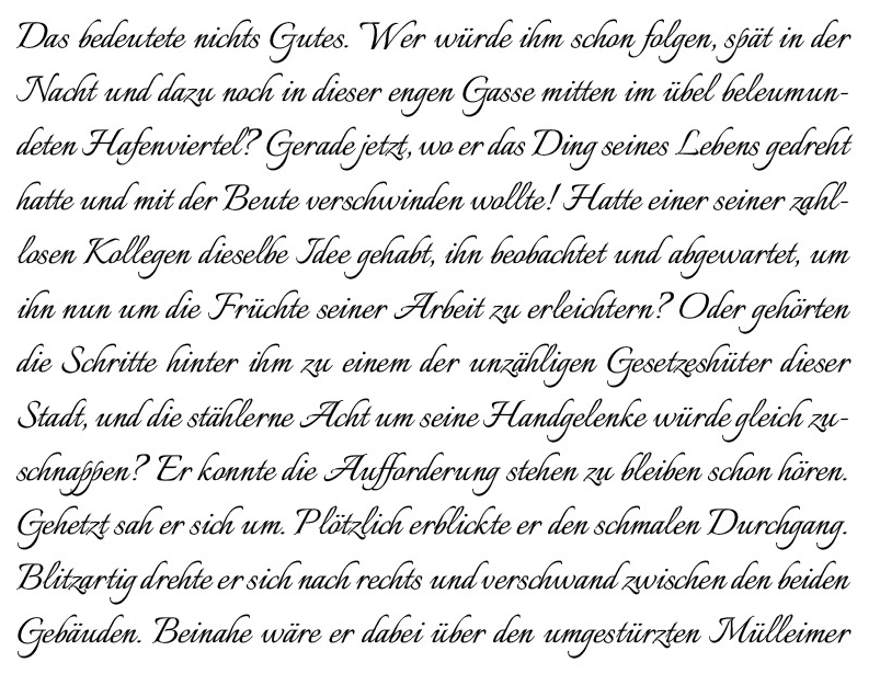 Beispieltext in kursiver Schriftart