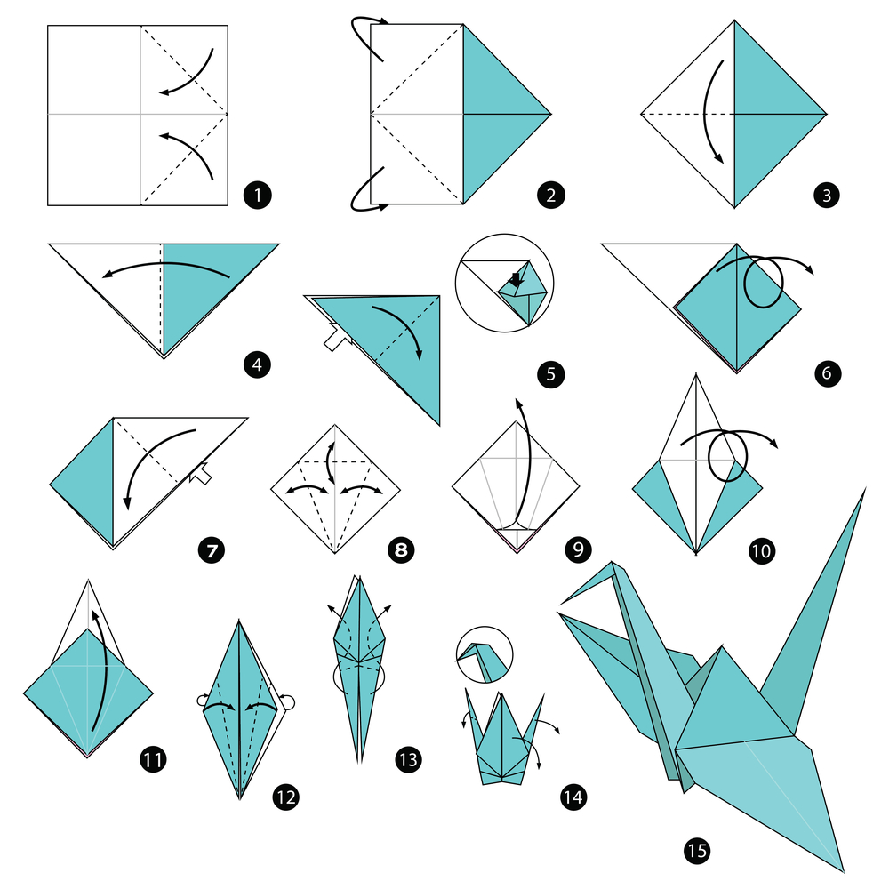 Origami falten Anleitung der besten Motive, z.B. Kranich