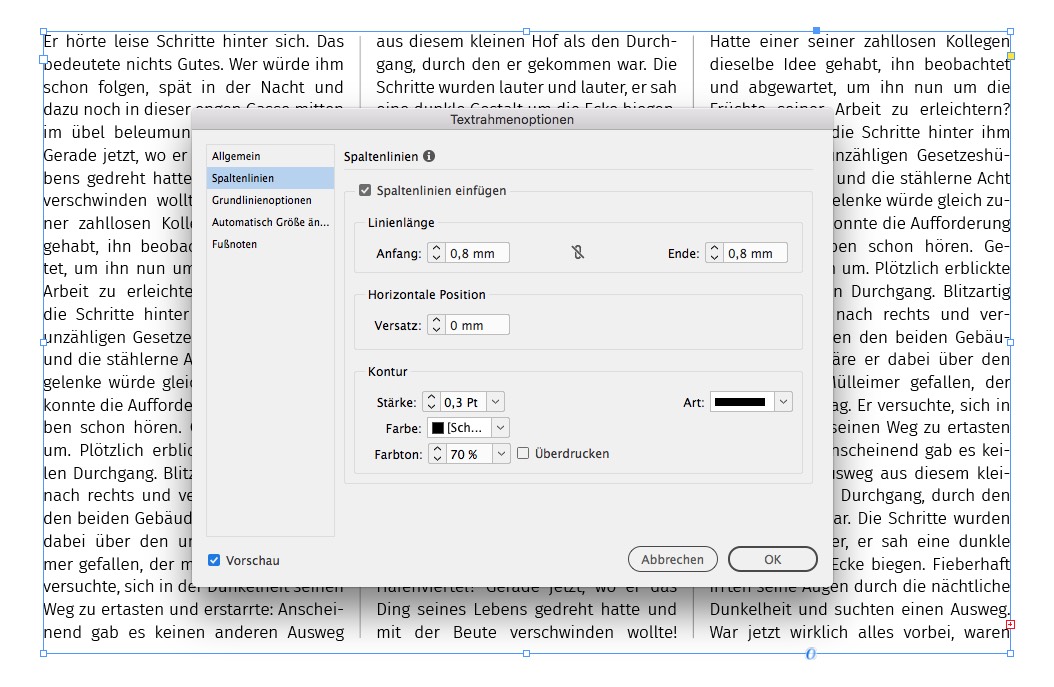 Spaltenlinien einfügen in InDesign
