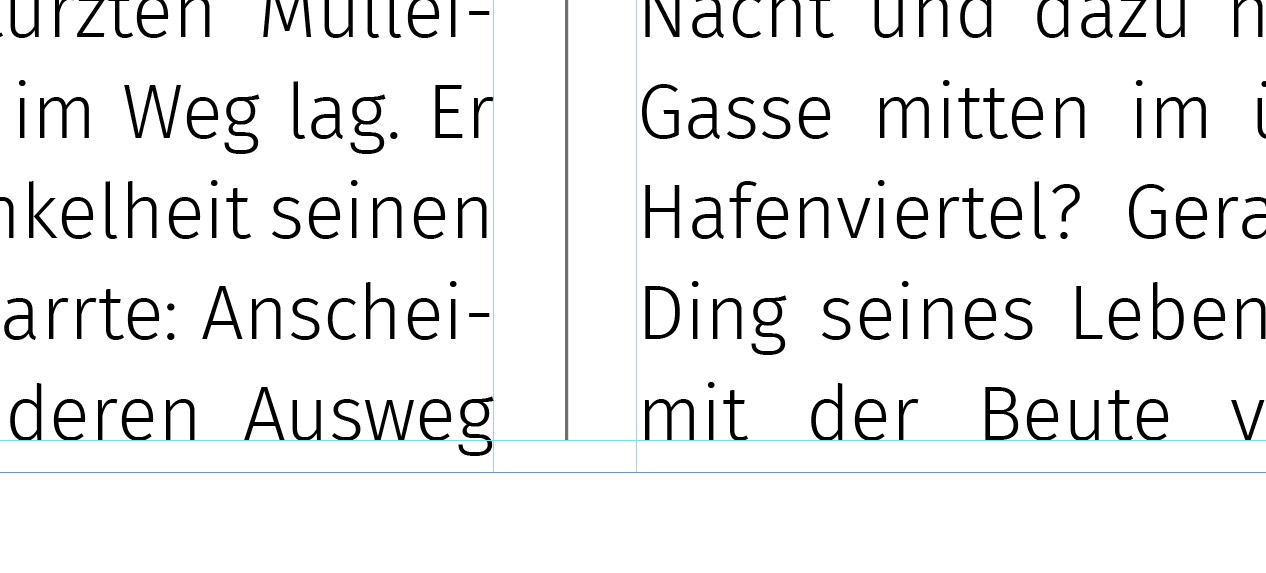 Eine Nahaufnahme offenbart deutschen Text mit Teilsätzen und Wortfragmenten, die durch vertikale Linien getrennt sind. Wörter wie „Mutter“, „Gasse“ und „Hafenvierte“ schimmern durch, ihre Bedeutung wird durch die Zeilenlänge beeinflusst und ergibt ein faszinierendes Sprachmosaik.