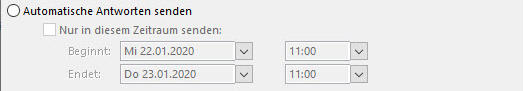 Zeitraumfestlegung der Abwesenheitsnotiz in Outlook