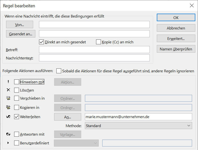 Abwesenheitsnotiz: Regeln weiterleiten