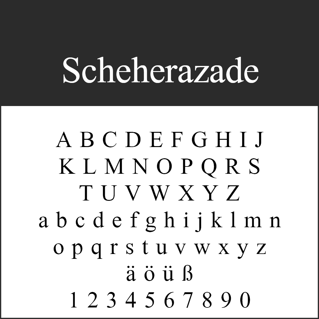 Eine Hommage an die kluge, Geschichten erzählende Scheherazade: ein moderner Font mit Anleihen der Monotype Naskh.
