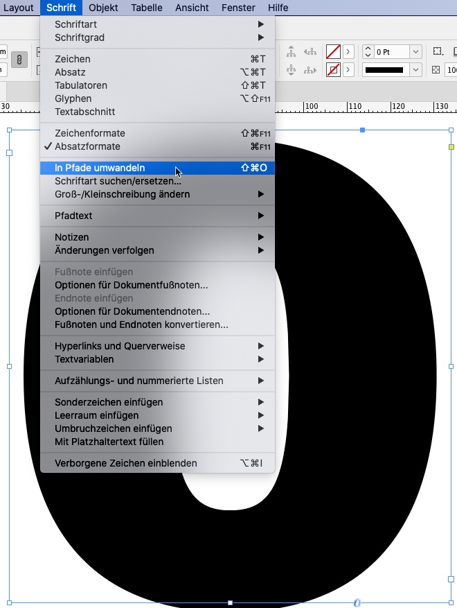 InDesign: Zeichenwege umgewandelt für den Formsatz