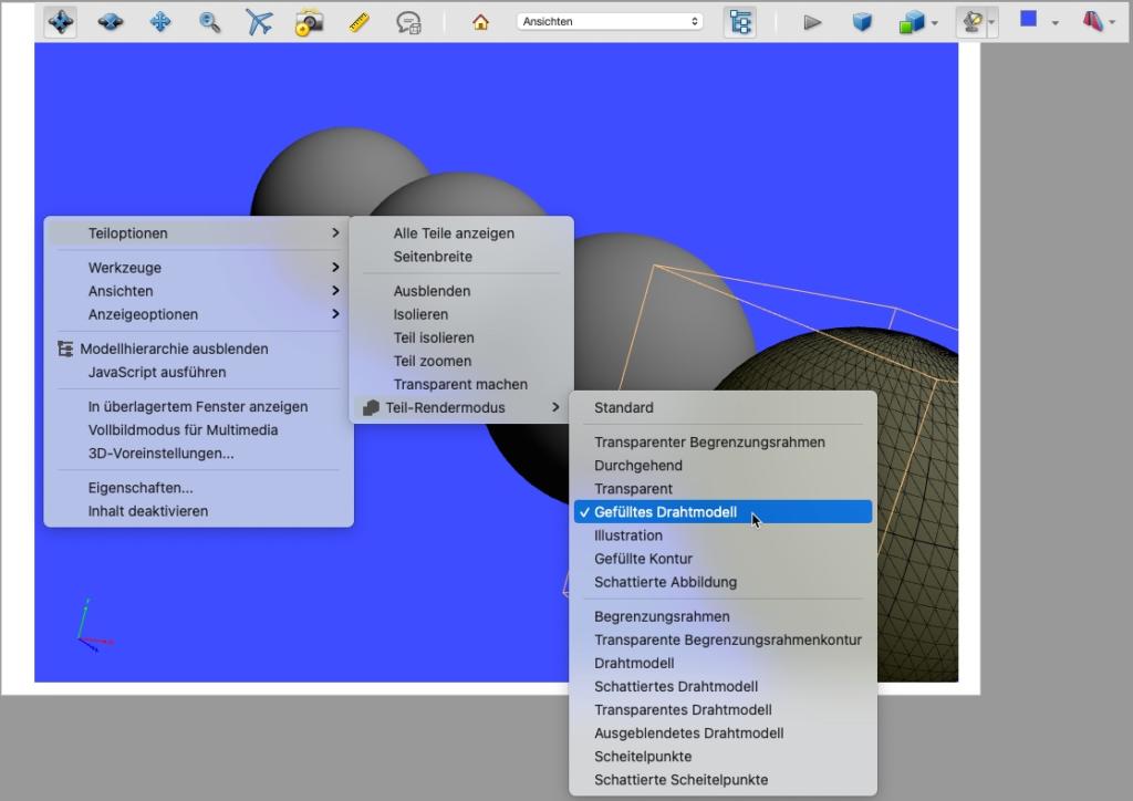 3D PDF öffnen Teiloptionen