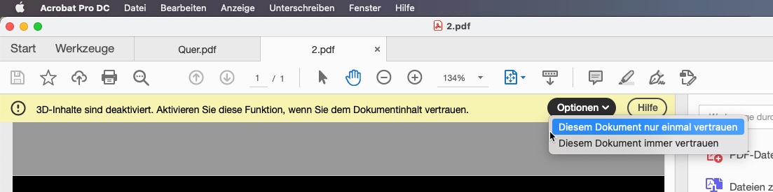 3D PDF öffnen Inhalte aktivieren