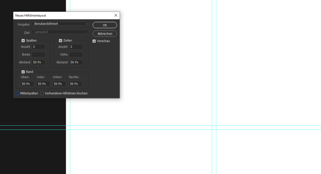 Photoshop Collage erstellen: neues Hilfslinienlayout anlegen