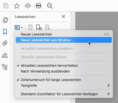Lesezeichen aus Struktur