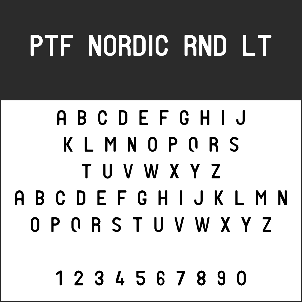 Moderne nordische Schriftart: PTF NORDIC Rnd Lt