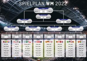 WM 2022 Spielplan mit Stadion als Hintergrund