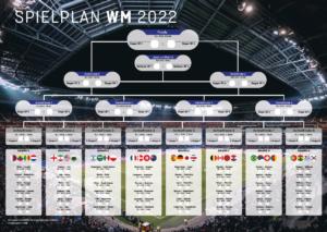 WM-2022-Spielplan mit Stadion als Hintergrund