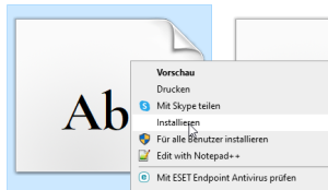 Screenshot Schrift installieren Rechtsklick