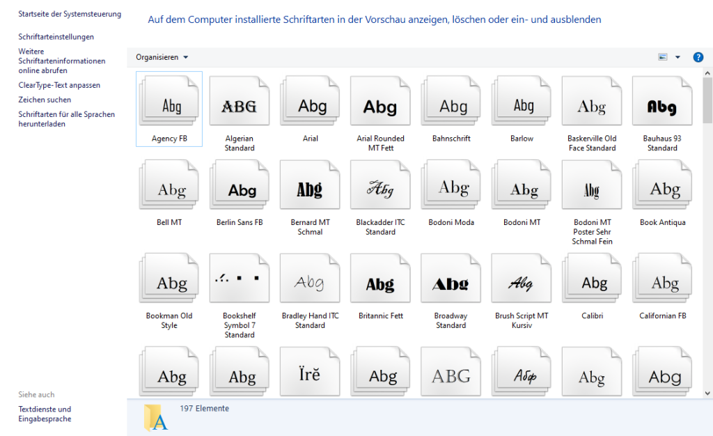 Screenshot Systemsteuerung Schriftarten