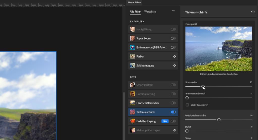 Photoshop_Neural_Filter_Tiefenunschaerfe_Bedienfeld