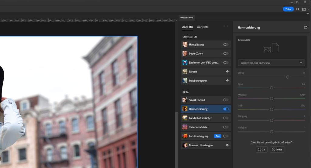 Photoshop_Neural_Filter_Harmonisierung Bedienfeld